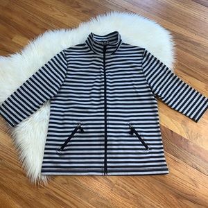 GoodFortune Striped Full Zip 3/4 Sleeve Sweatshirt